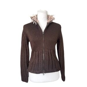 Vintage Women's Y2k Wool Blend Full Zip Knit Sweater Chocolate Brown Whimsical S